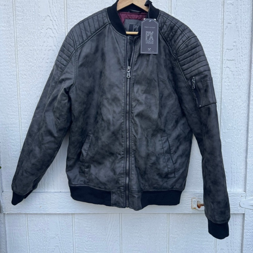 PX Premium Xpression Bomber Jacket XL Extra Large Gray Moto Style